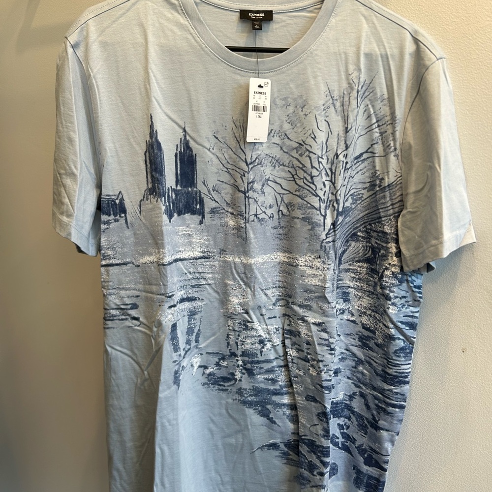 Express Light Blue Scenic Graphic Tee